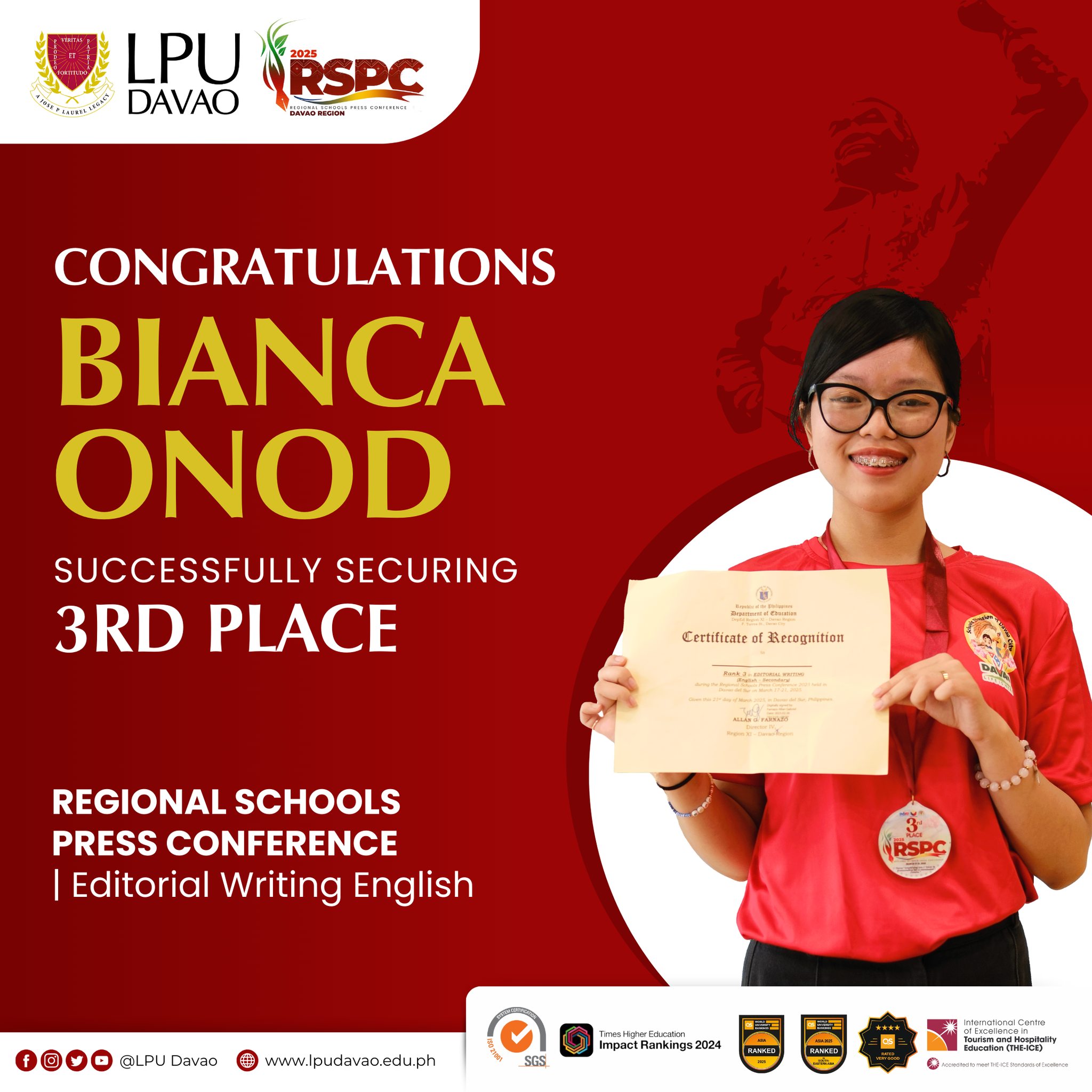 Lyceum - Congratulations, Bianca Onod! LPU Davao proudly celebrates the ...