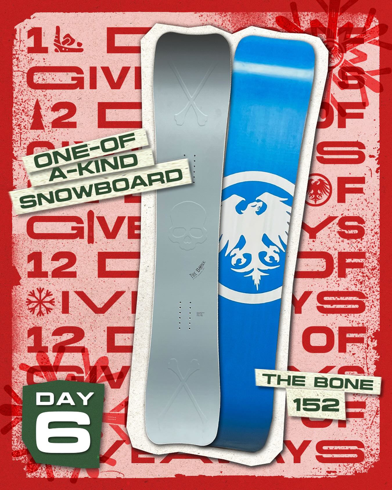 Day 6 🎁 ONE OF A KIND Snowboard! This 152cm Bone with Triple