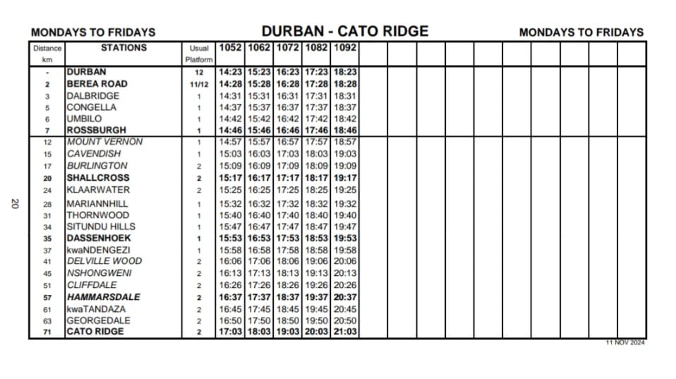 Metrorail KZN - Please take note of the revised train... | Facebook