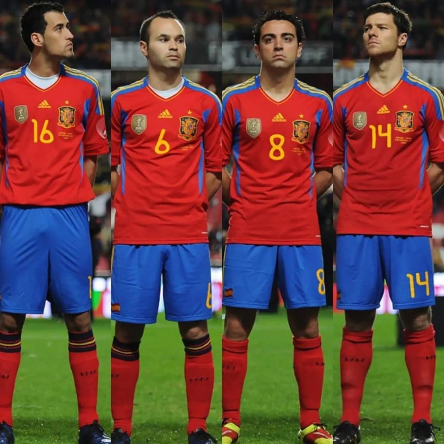 Sergio Busquets, Xavi Hernandez, Andres Iniesta and Xabi Alonso 