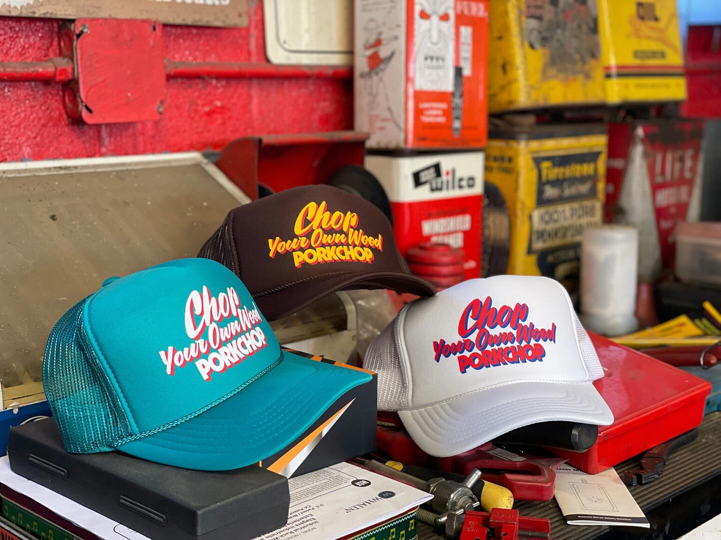 east - . PORKCHOP GARAGE SUPLLY CHOP YOUR OWN WOOD CAP BROWN 