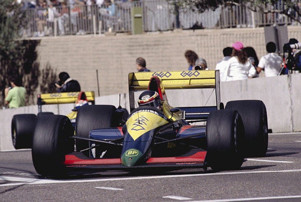 Aguri Suzuki drives Larrousse Lola LC90 at 1990 Belgian GP