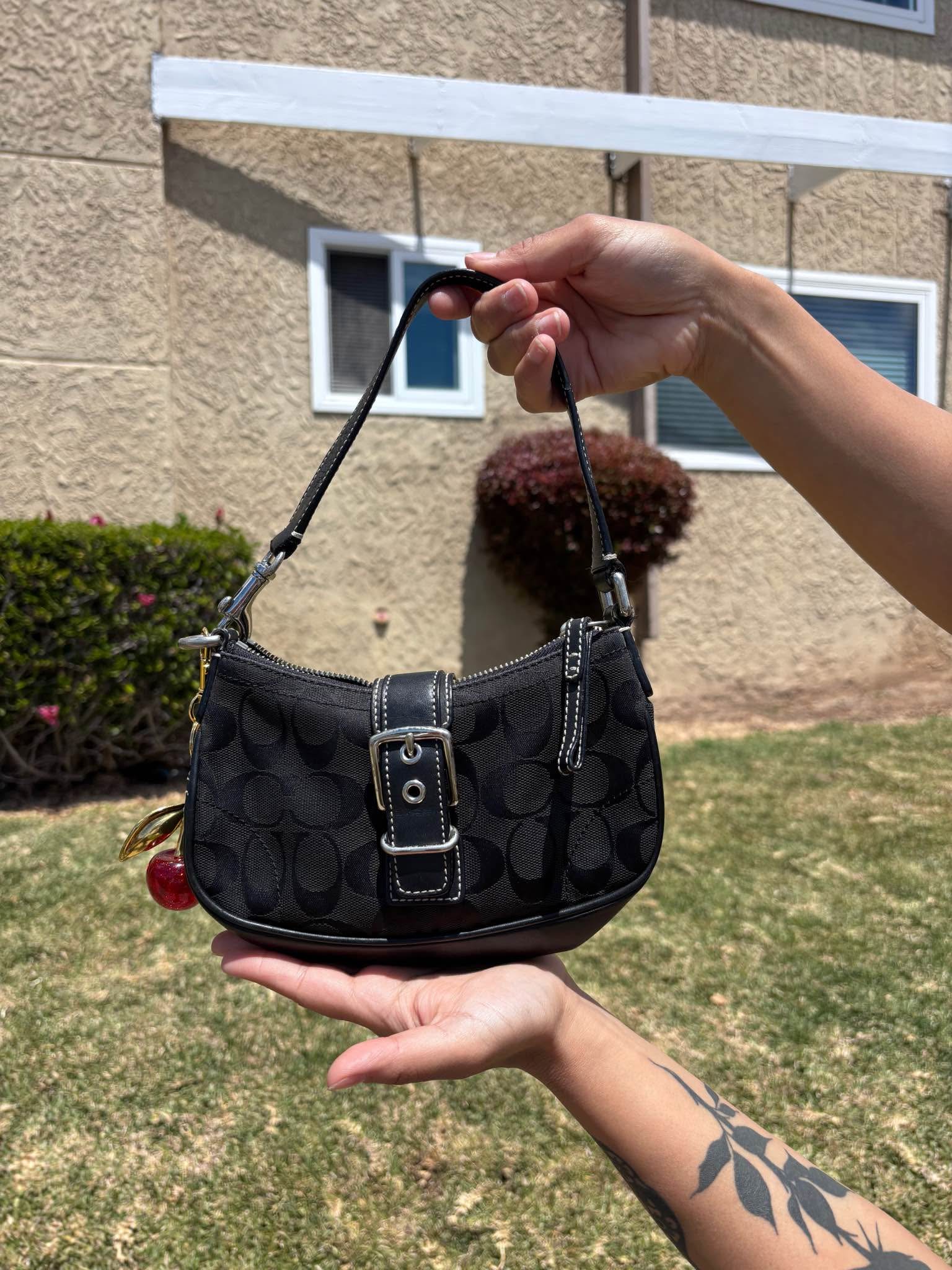 Coach 2003 Demi Black 6362 Hampton Signature Buckle Flap Baguette 