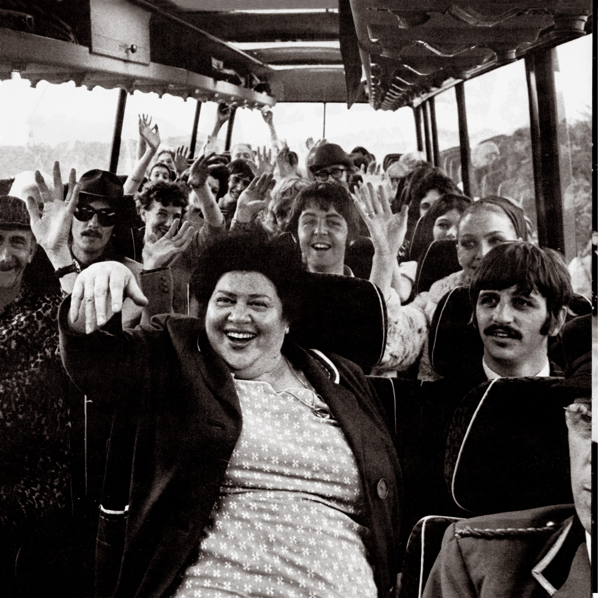 The Beatles - The Beatles on their Magical Mystery Tour bus, 1967 