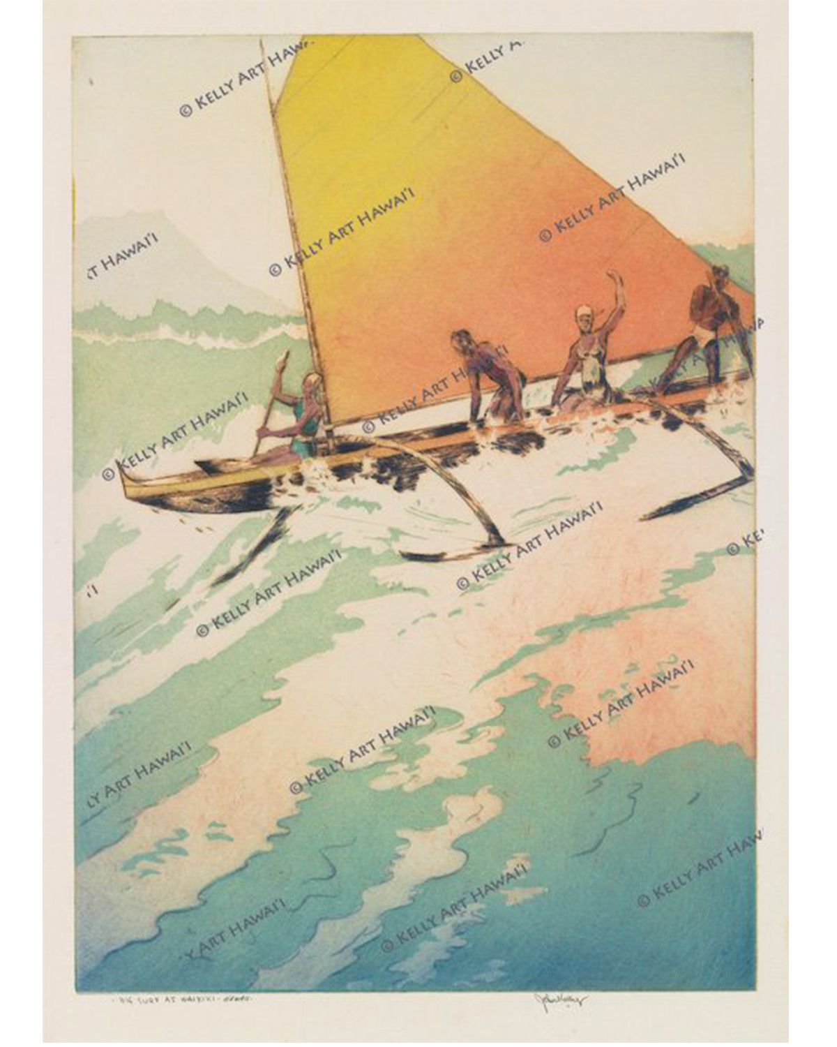 John Kelly エッチング画 Old Fisherman Kona
