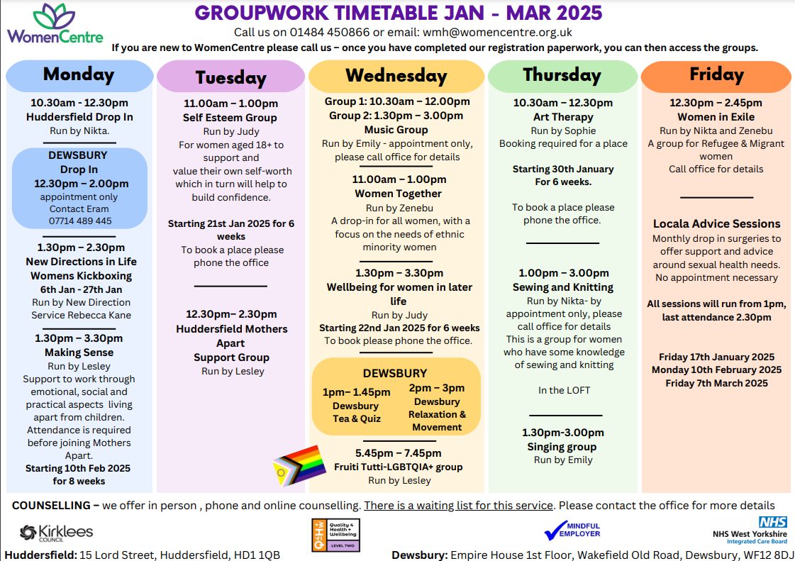 WomenCentre - Updated activity timetable for Kirklees now... | Facebook