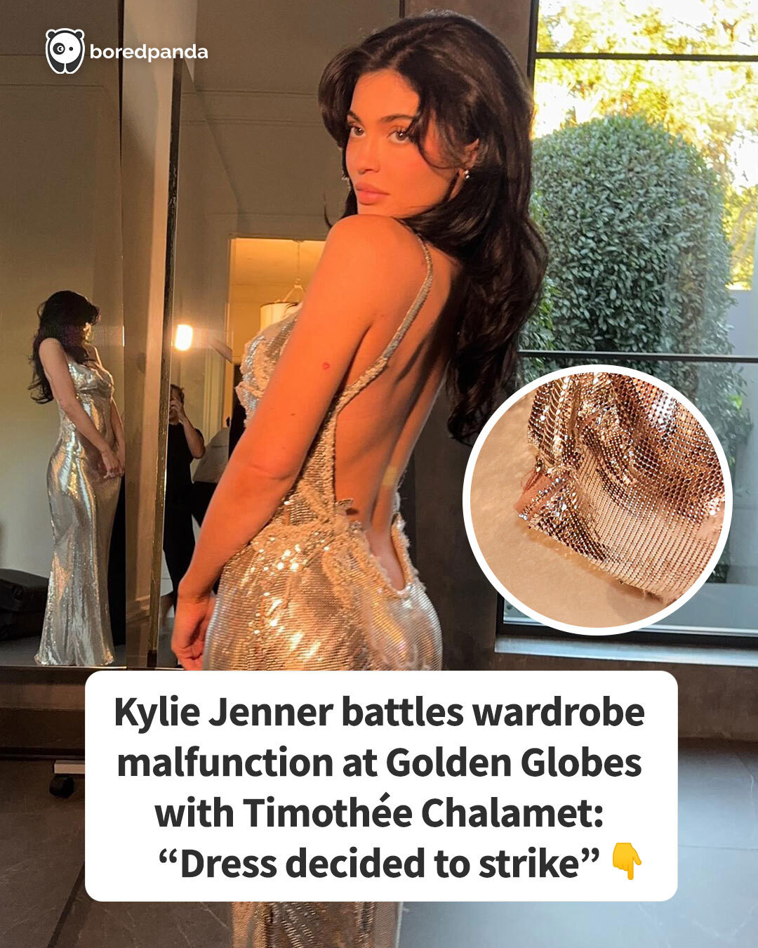 kylie jenner ripped dress golden globes battles wardrobe malfunction at with Timothée Chalamet: “Dress decided to strike” (link in the comments) red carpet kylie jenner pink dress