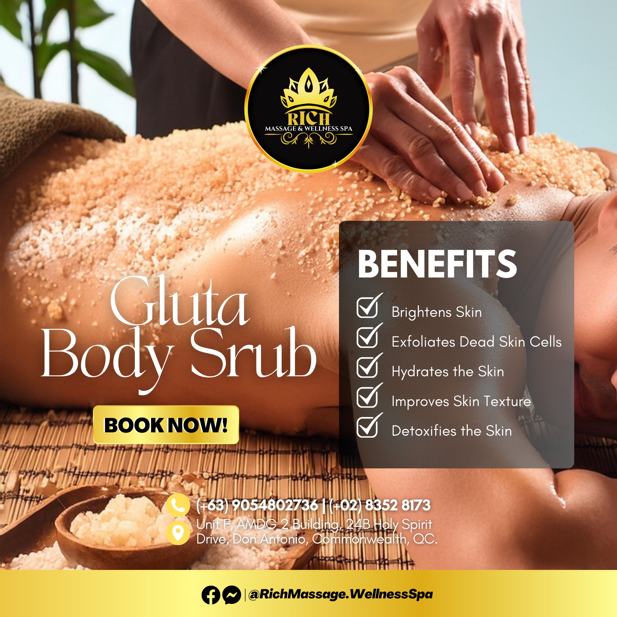 𝗙𝗶𝘃𝗲 𝗠𝗮𝗷𝗼𝗿 𝗕𝗲𝗻𝗲𝗳𝗶𝘁𝘀 𝗼𝗳 𝗚𝗟𝗨𝗧𝗔 𝗕𝗢𝗗𝗬 𝗦𝗖𝗥𝗨𝗕💆‍♂️💆‍♀️✨ ✓𝗕𝗿𝗶𝗴𝗵𝘁𝗲𝗻𝘀 𝗦𝗸𝗶𝗻: Glutathione helps lighten and even out skin tone. ✓𝗘𝘅𝗳𝗼𝗹𝗶𝗮𝘁𝗲𝘀 𝗗𝗲𝗮𝗱 𝗦𝗸𝗶𝗻 𝗖𝗲𝗹𝗹𝘀: Leaves skin smoother and more 