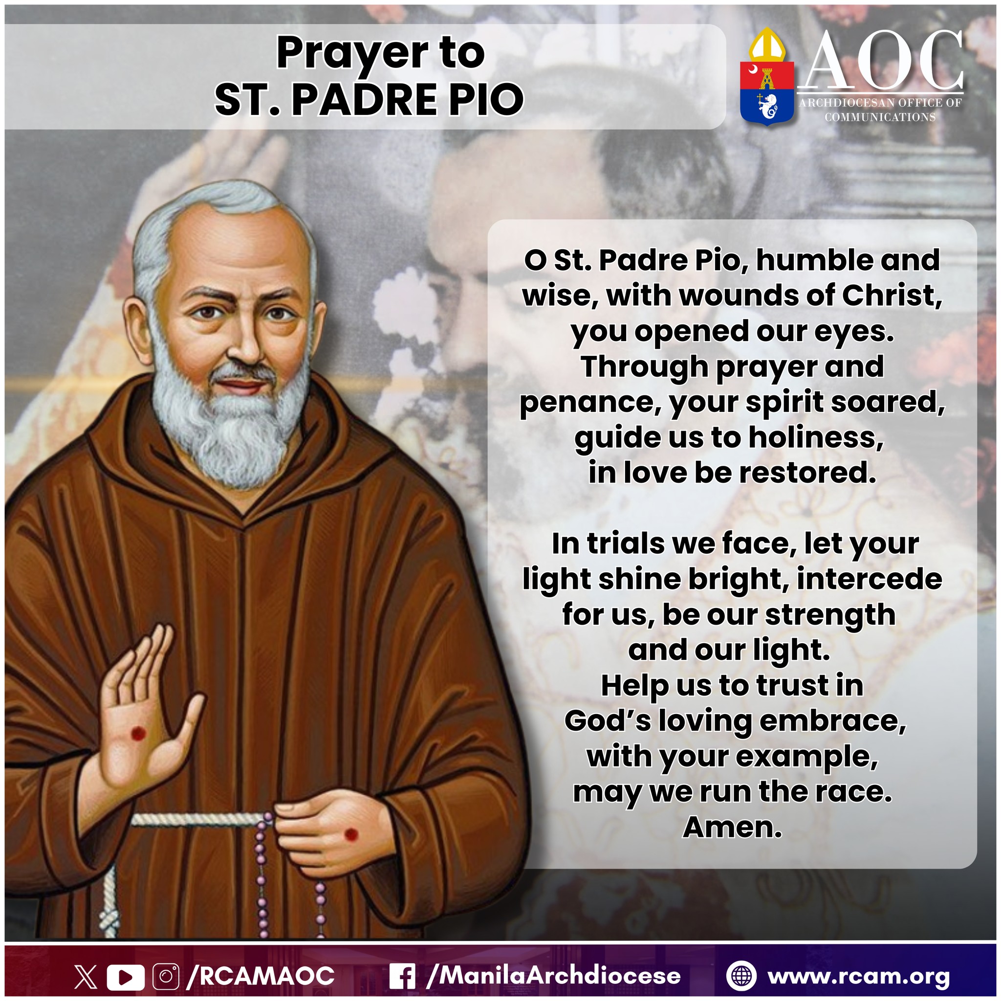 Archdiocese - PRAYER TO SAINT PADRE PIO O St. Padre Pio, humble and ...