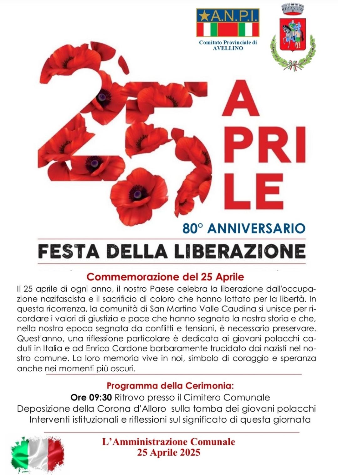 Comune - Festa della Liberazione - 25 Aprile - 80° Anniversario. "Per ...