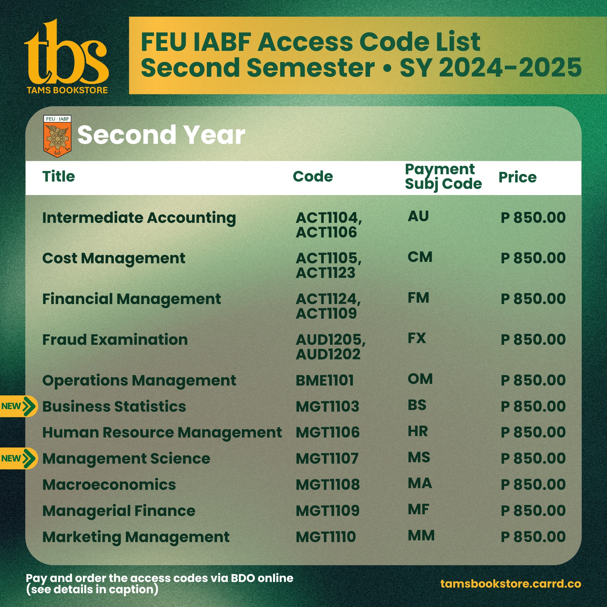 Tams - 𝗙𝗘𝗨 𝗜𝗔𝗕𝗙 • Access Code List 2nd Semester SY 2024-2025 𝗮𝘀 𝗼𝗳 ...