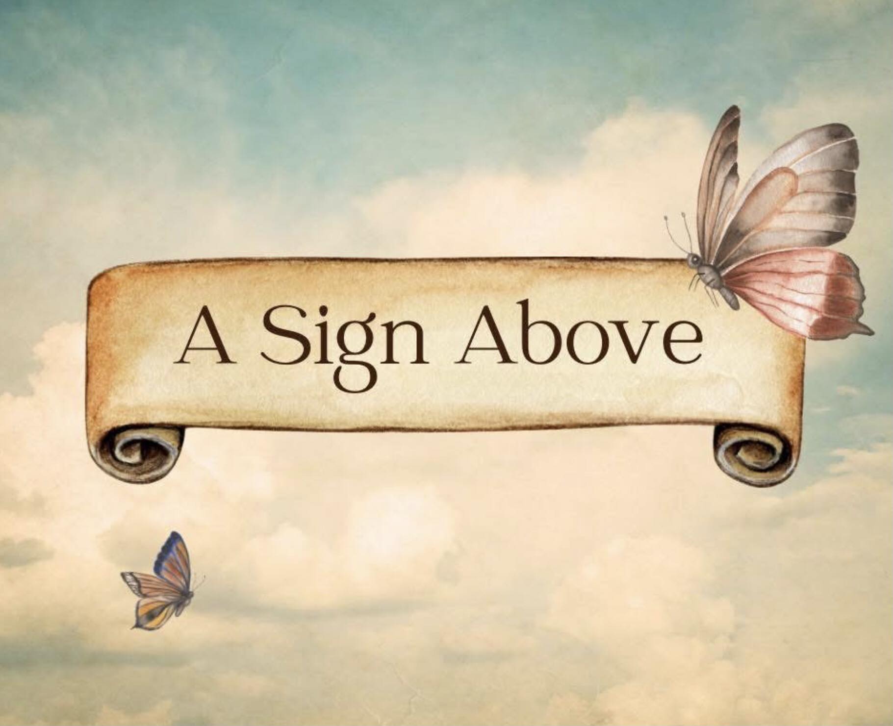 A sign above