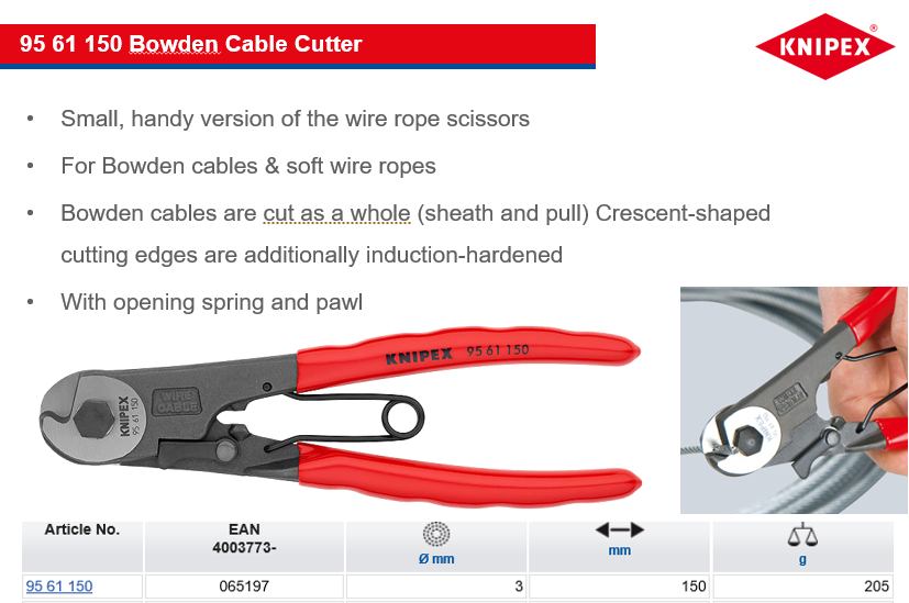 Knipex® 95 62 160 Wire Rope Cutter, 160 mm OAL, Multi-Component Grip Handle | State Electric