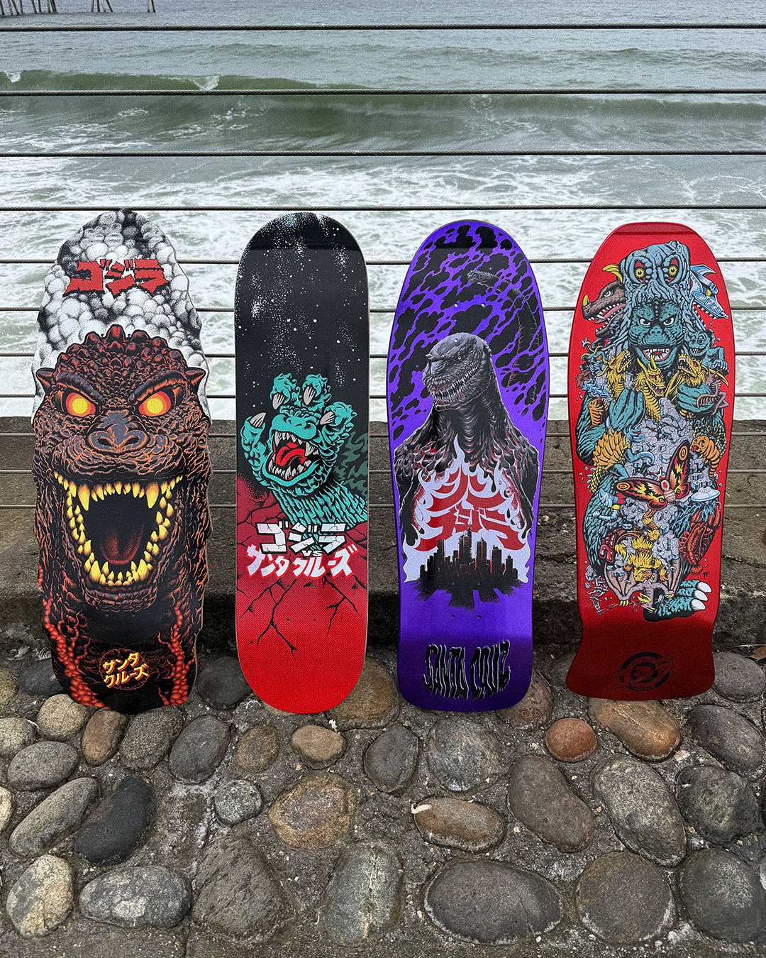 Godzilla x Santa Cruz skateboard designs