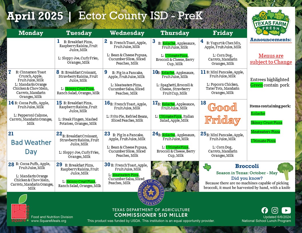 ECISD School Nutrition - Here is the updated menu for August! Please ...