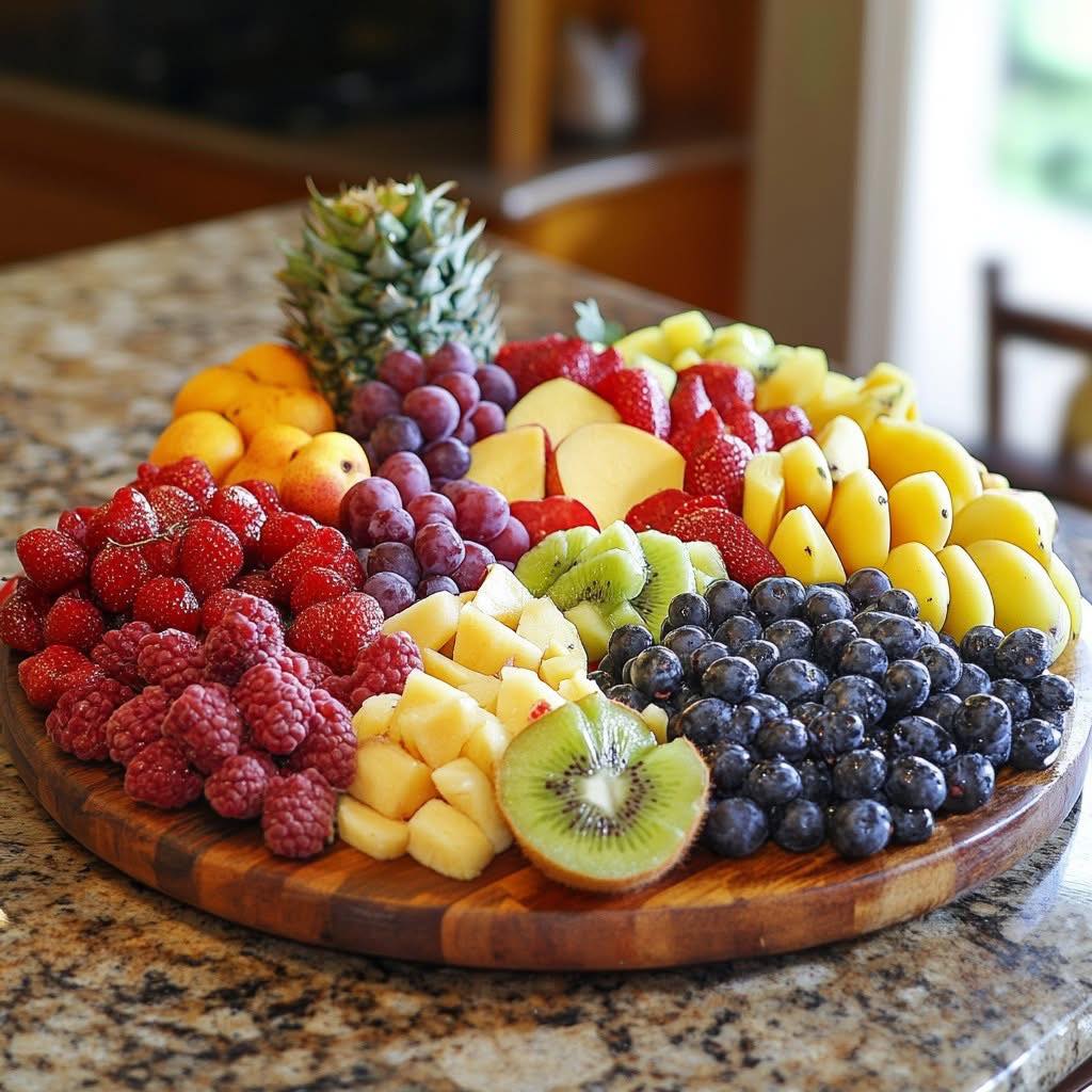 Rainbow Fresh Fruit Board with Kiwi, Mango, Berries, and Pineapple