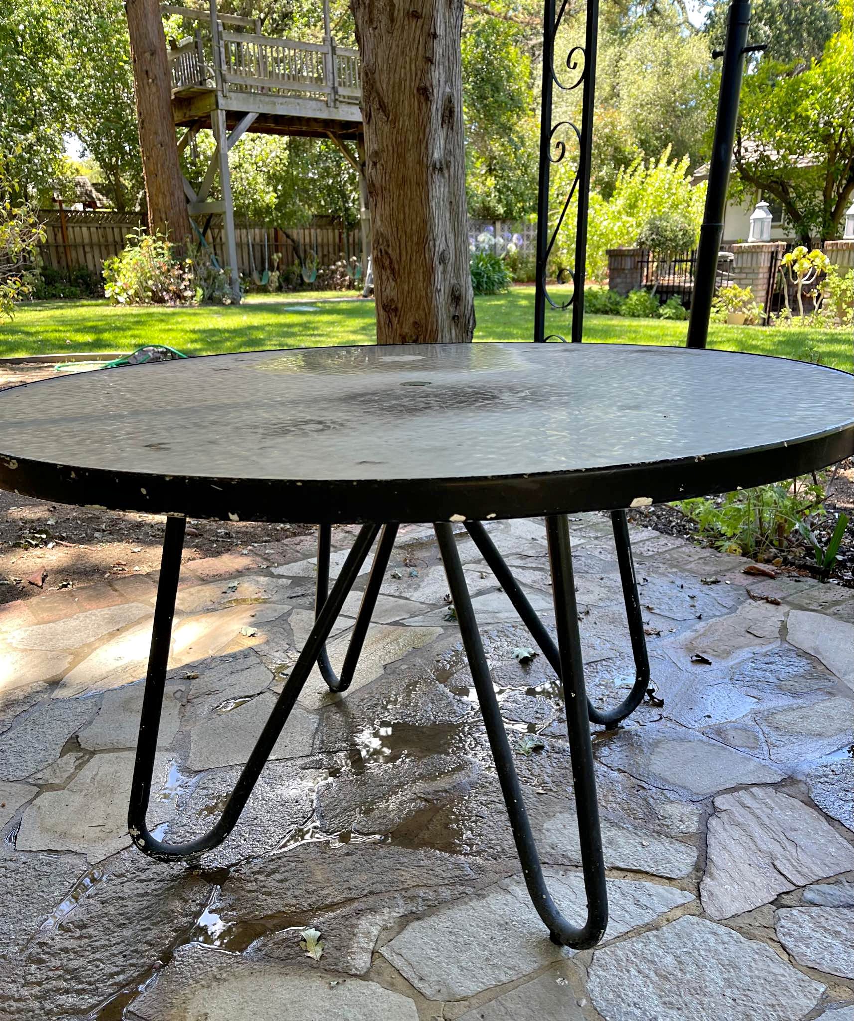 48'' round glass patio table with umbrella hole Audio-Visual Direct Tempered Top Rounded Edge (36