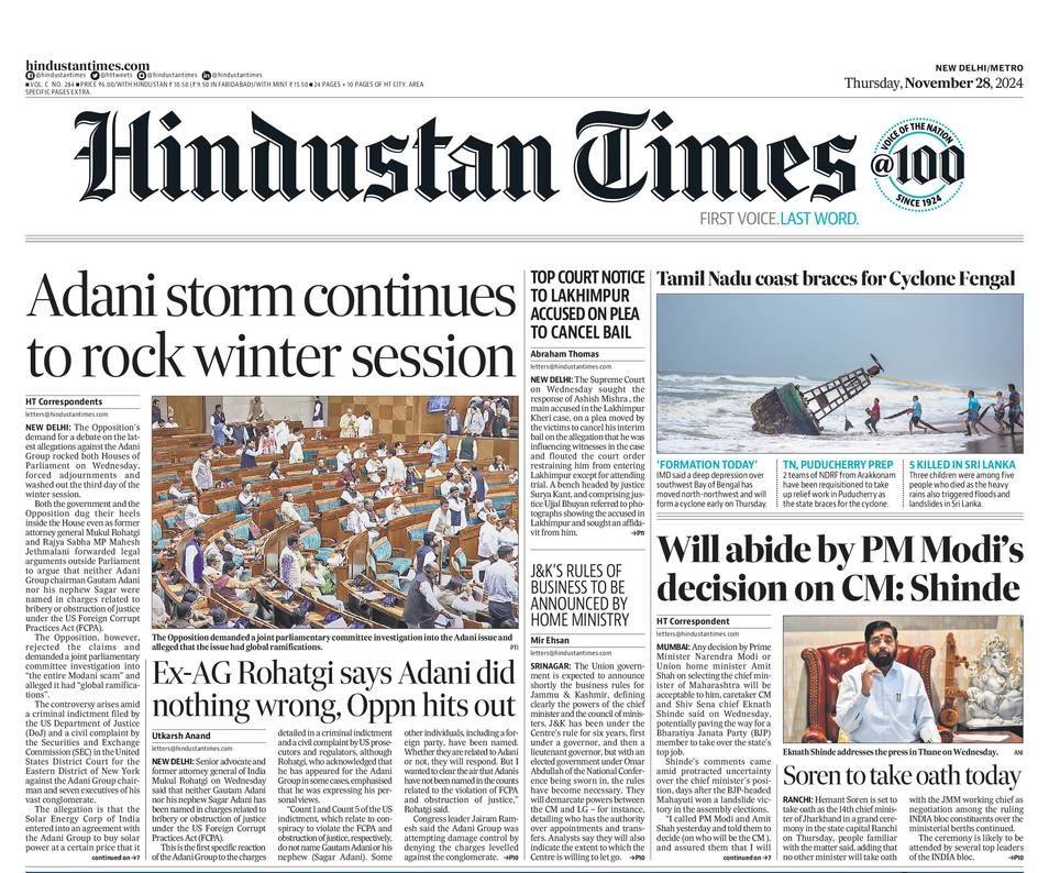 Hindustan Times - Adani storm continues to rock... | Facebook