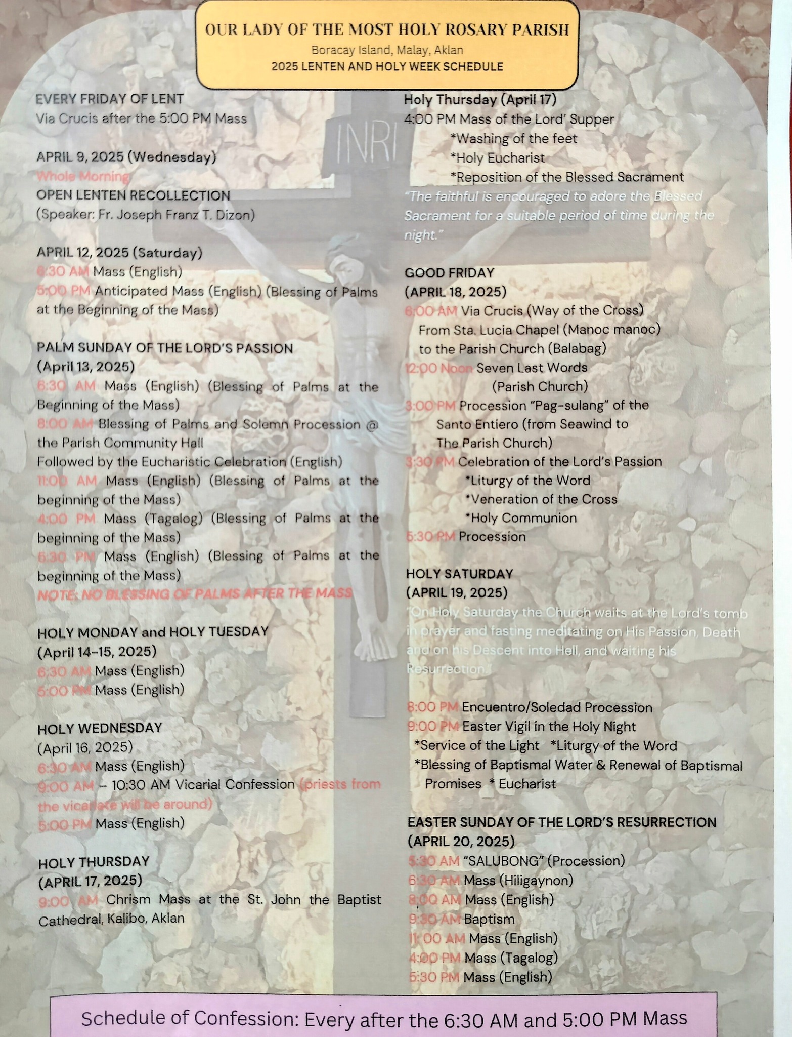 Our - 2025 Lenten and Holy Week Schedule | Facebook