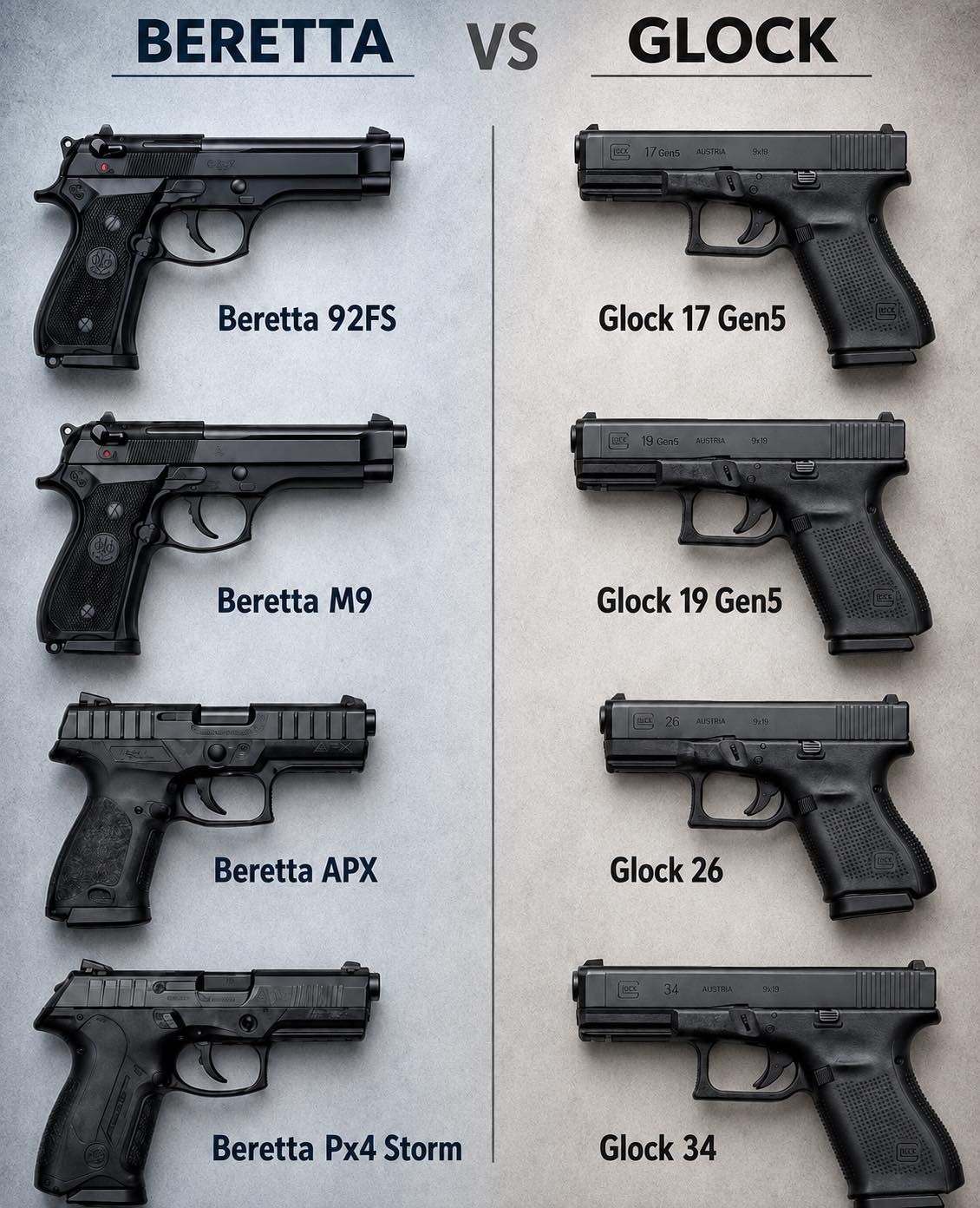 T*7様 Glock 17 、Beretta M92&M93R、M56DLまとめ Beretta 92FS vs Glock 17 service pistol comparison
