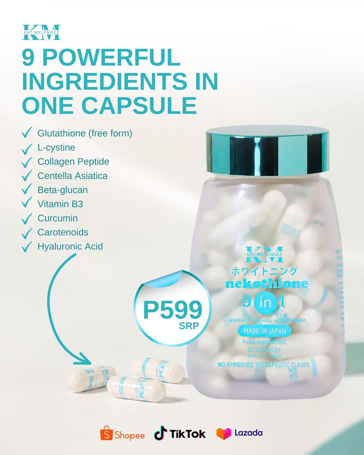 Nekothione 9in1 by Kat Melendez Trial Pack 💙 Ang request ng masa!! Mas mura, afford na afford na NEKOthione. ✨Same formula ✨Same effect ✨Same benefits ✨MADE IN JAPAN 💯 ✨NOW IN TRIAL