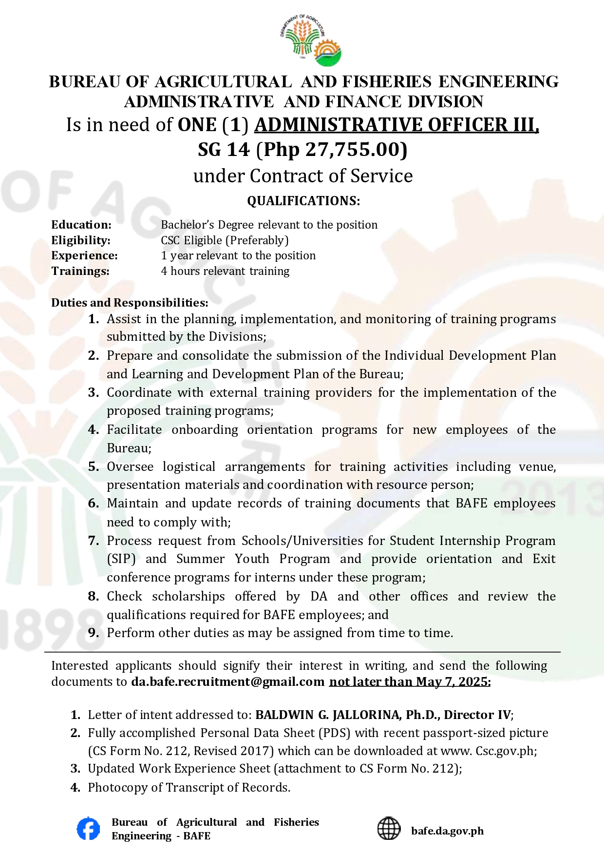 📢... - Bureau of Agricultural and Fisheries Engineering - BAFE | Facebook