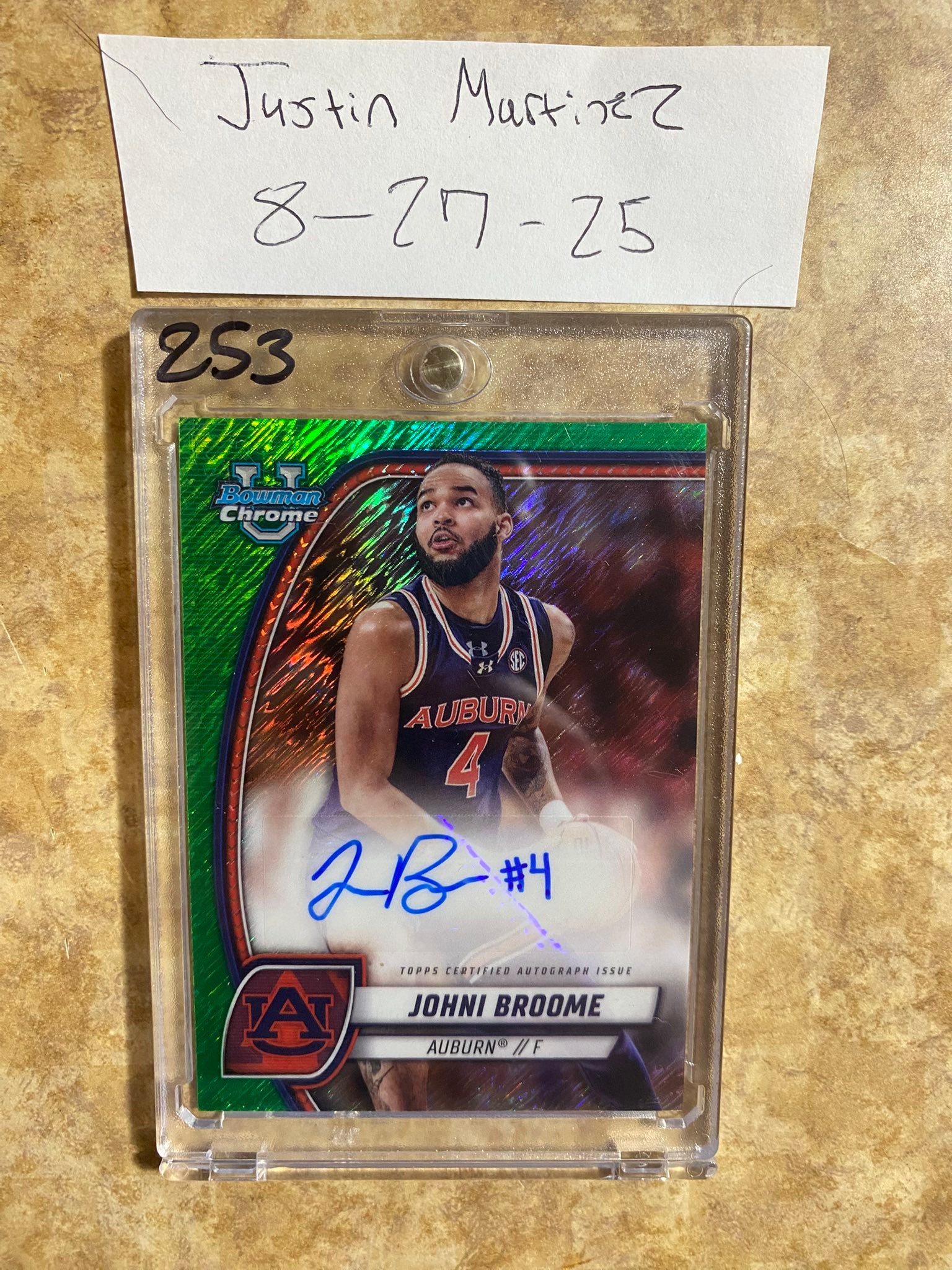 Chet holmgren rookie prizm /199-$25,Broome green shimmer auto-$15