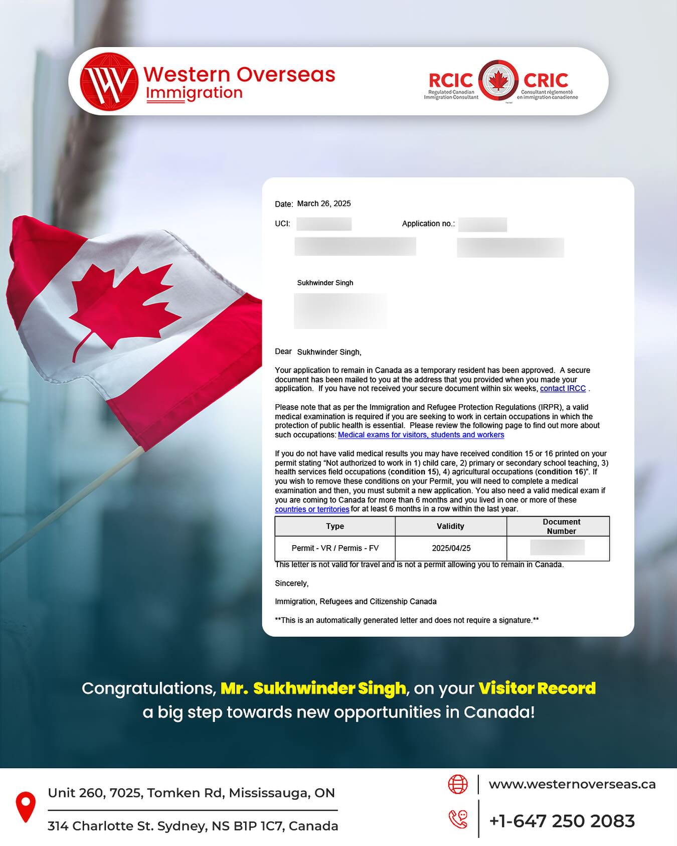 Western Overseas Immigration Canada - Congratulations to our client for ...