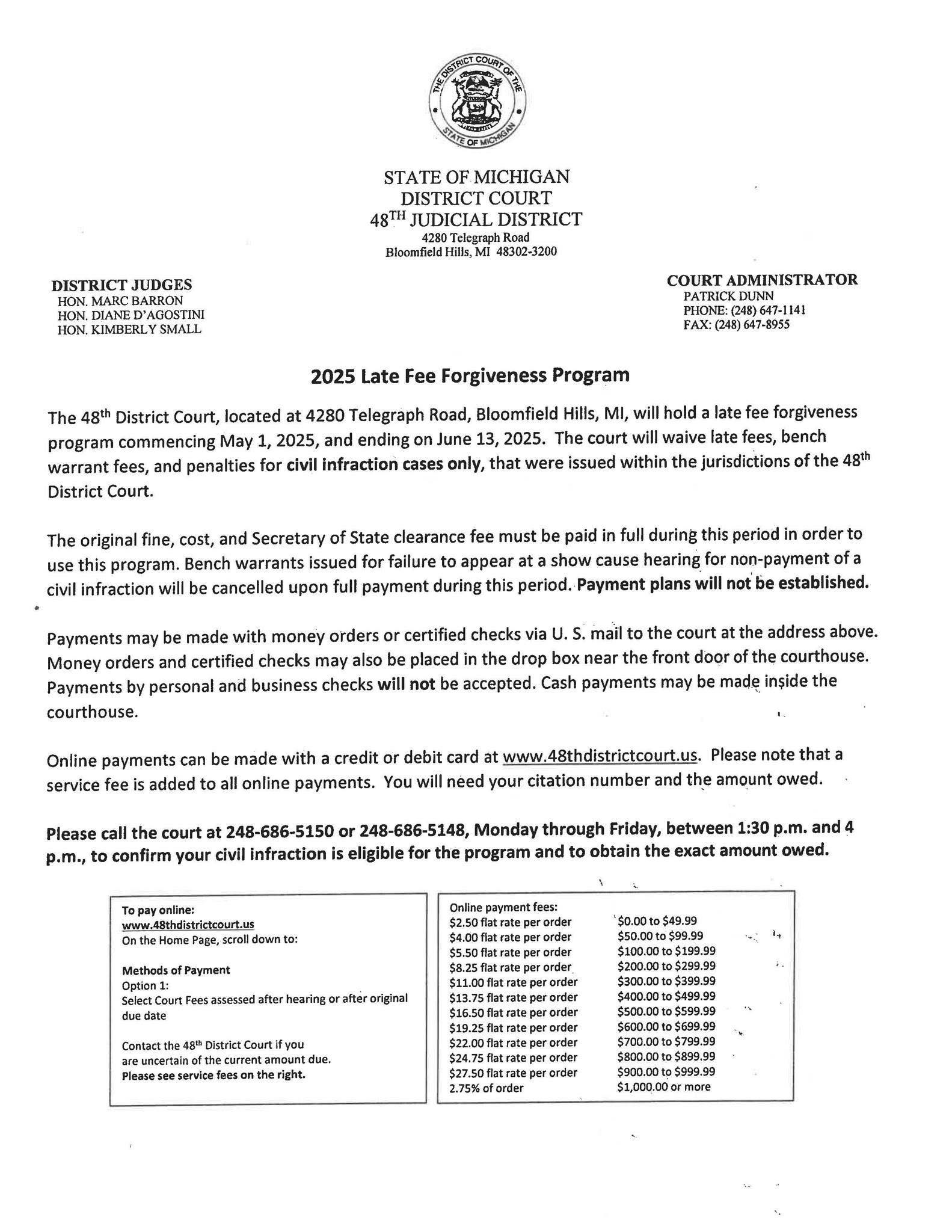 Orchard - The 48th District Court will be holding a Late Fee ...