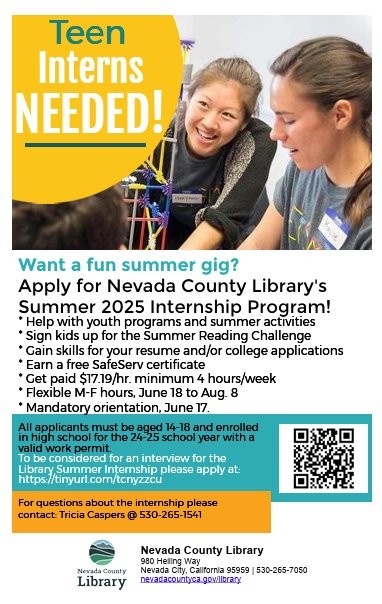 Grass - TEEN INTERNS NEEDED!👀📖 ️ Apply for the Nevada County Library's ...