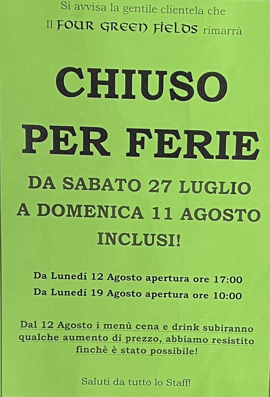 FOUR GREEN FIELDS pub ristorante | Rome