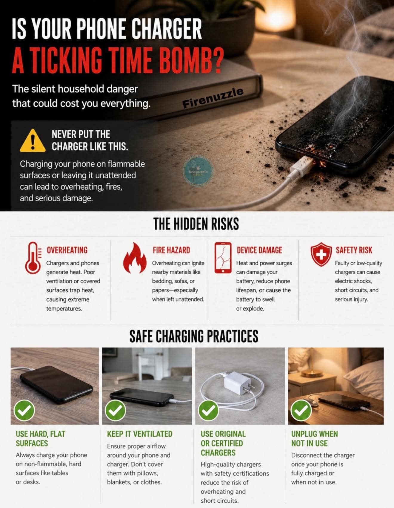 Unplug your vape when it's fully charged to reduce the risk of fire.  Rechargeable vapes contain batteries which can overheat when left charging  for too long