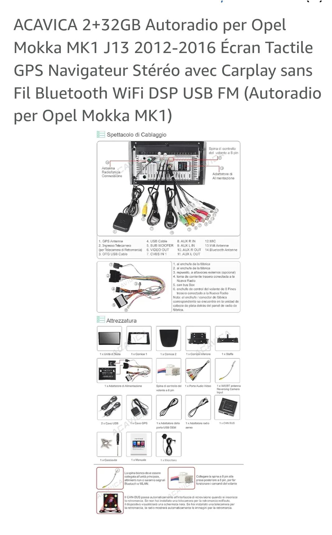 Retrocamera Auto Per Opel Per Mokka 2012 2013 2014 2015 2016 2017 HD Night Vision Veicolo Telecamera Per Retromarcia Telecamera Backup Impermeabile Telecamera Posteriore Auto(Camera