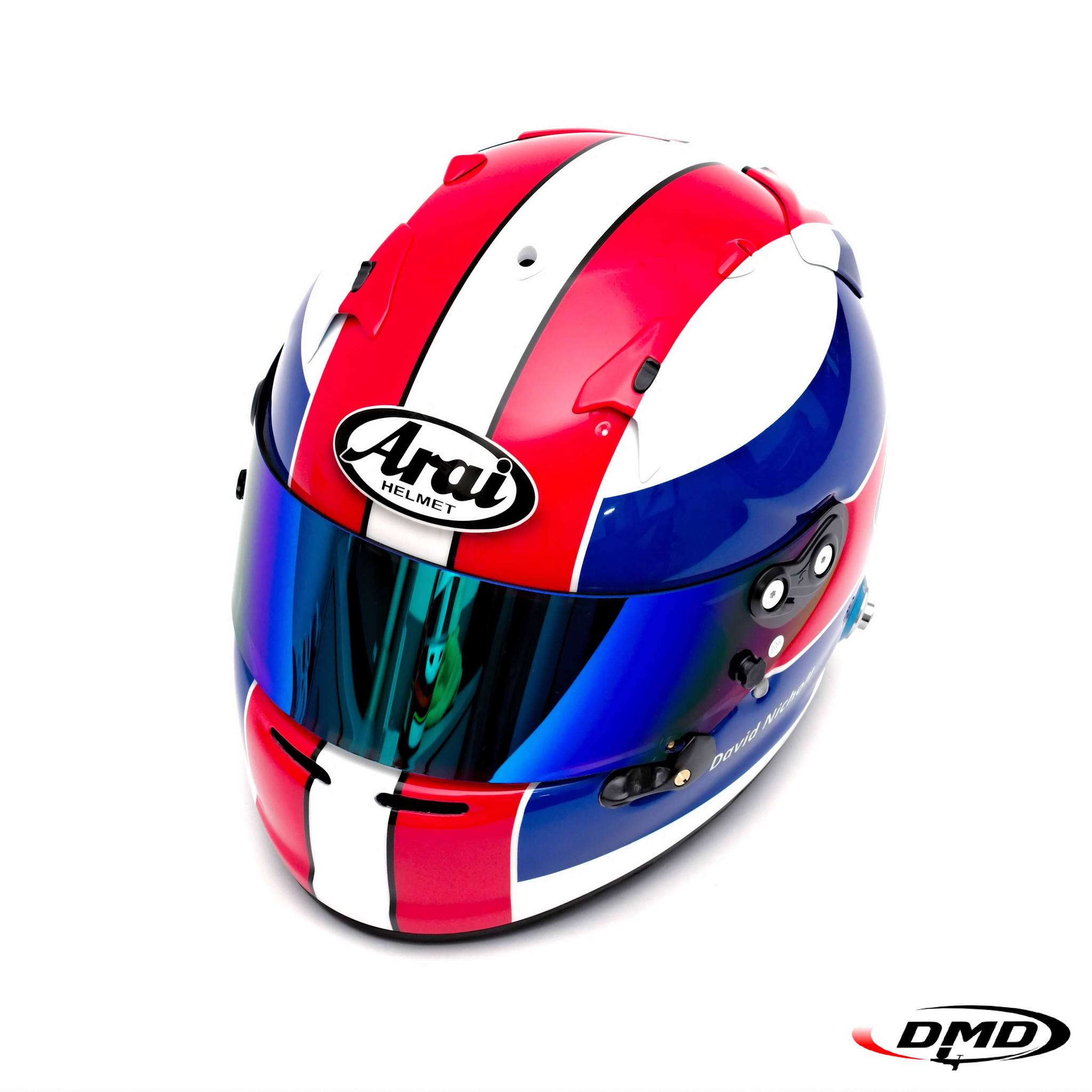 David Nicholls Arai GP6 helmet design. Clean and simple two colour