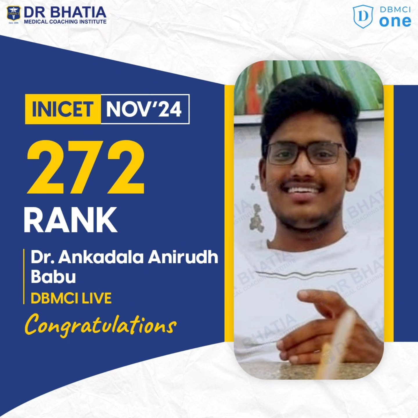 DBMCI - Many Congratulations to Dr. Ankadala Anirudh Babu for securing ...