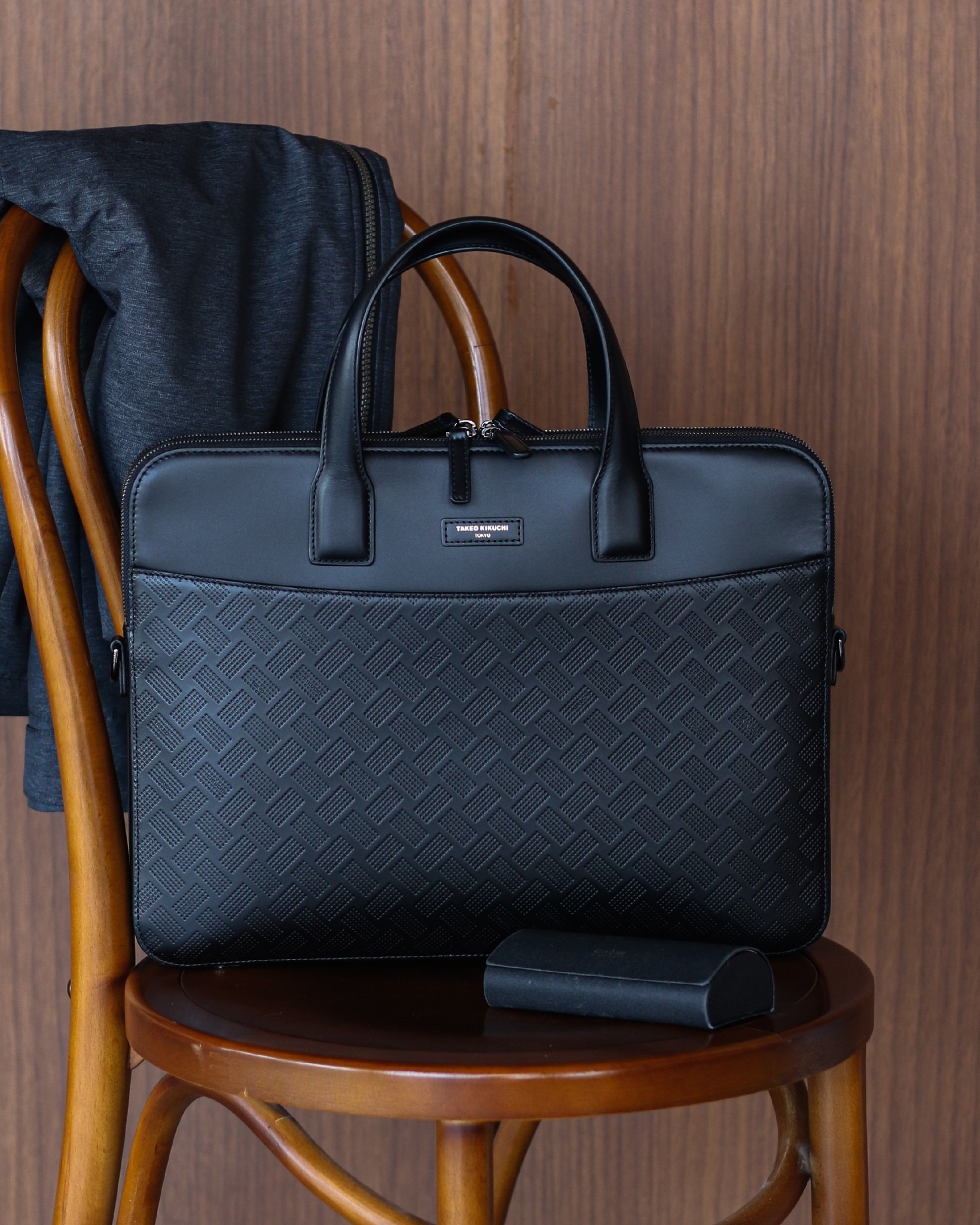 TAKEO KIKUCHI Business Bag, Black, Leather