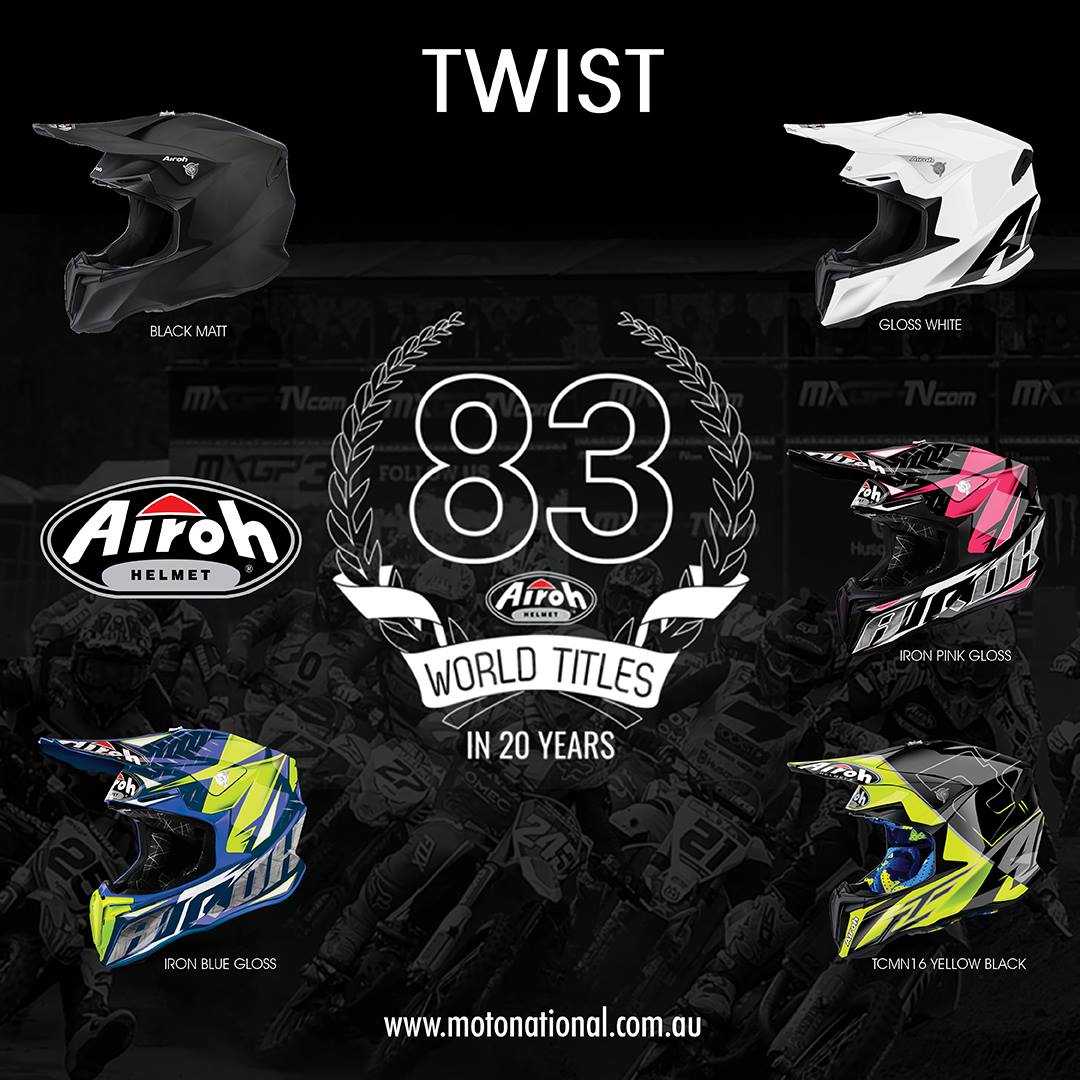 airoh 2017 twist matte black helmet 3 TRIAD – USA Twist is an MX helmet made in Airoh’s high resistant thermoplastics (HRT) and expressly designed for the most demanding riders Airoh MX Helmet Twist 2.0