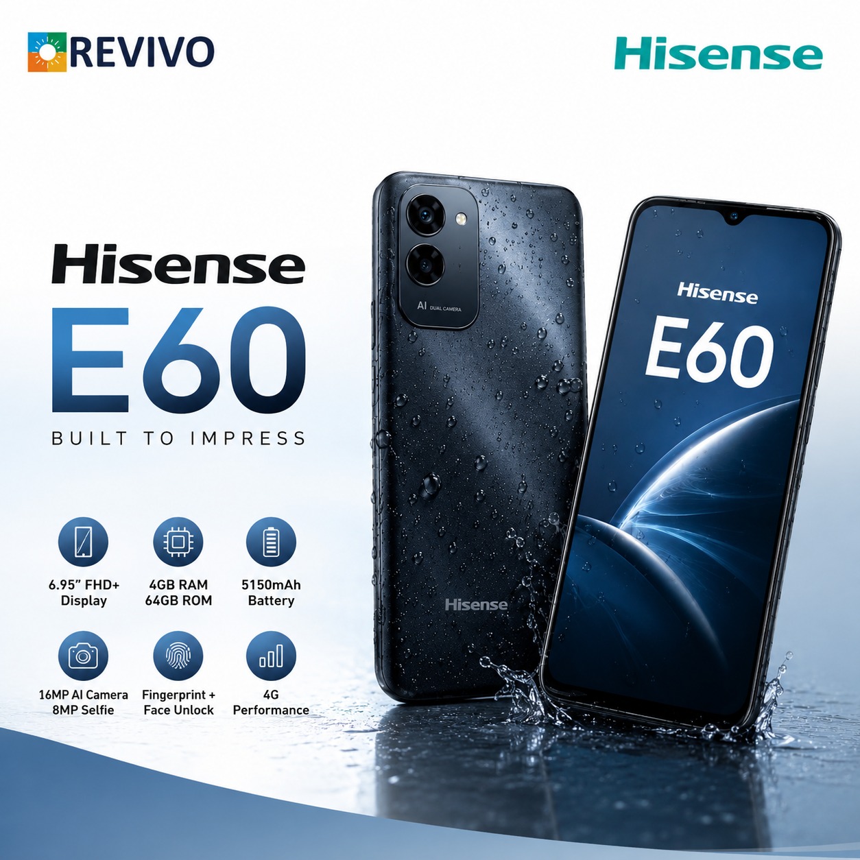 The E50 - Hisense Mobile has a 4GB+64GB storage capacity and a