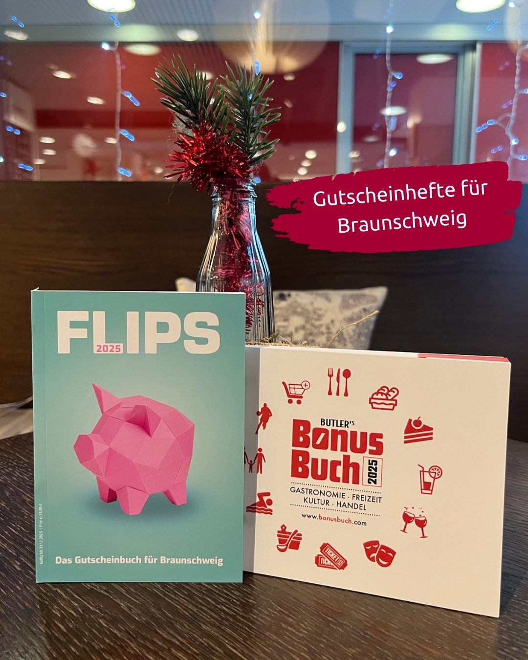 Mit dem Flips Gutscheinheft und dem Butlers Bonusbuch kommst du gut durch das nächste Jahr. 🎉 In beiden Heften findest du allerlei Gutscheine für Geschäfte, Restaurants und Cafés, aber auch für tolle
