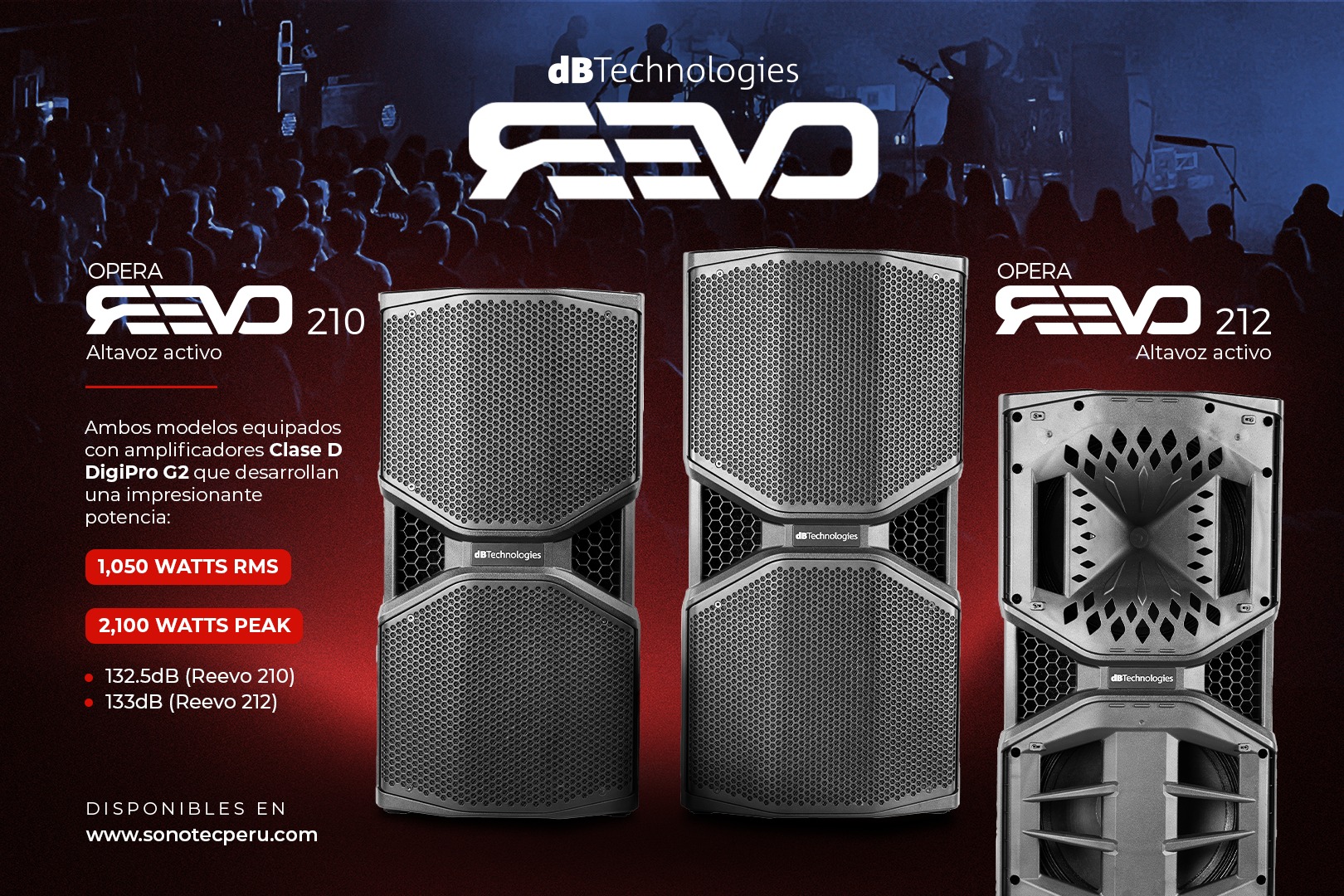 Altavoces Opera REEVO 210 y 212 dB Technologies, disponibles en Sonotec Con potencia tipo Touring, gran definici n y bajos profundos, la nueva generaci n de sistemas activos de dBTechnologies ofrece un dise o