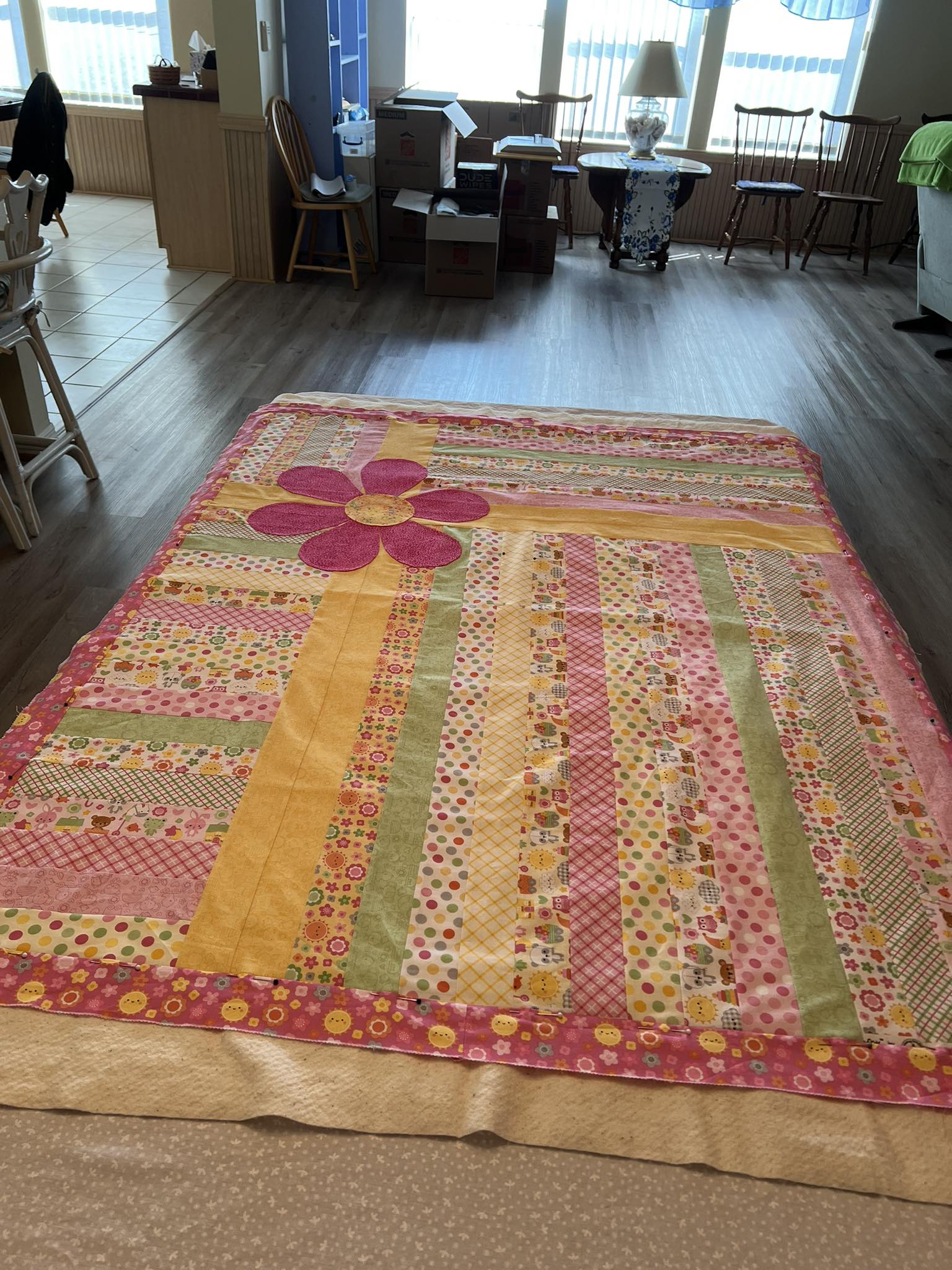Line drying EPP quilts on a sunny day