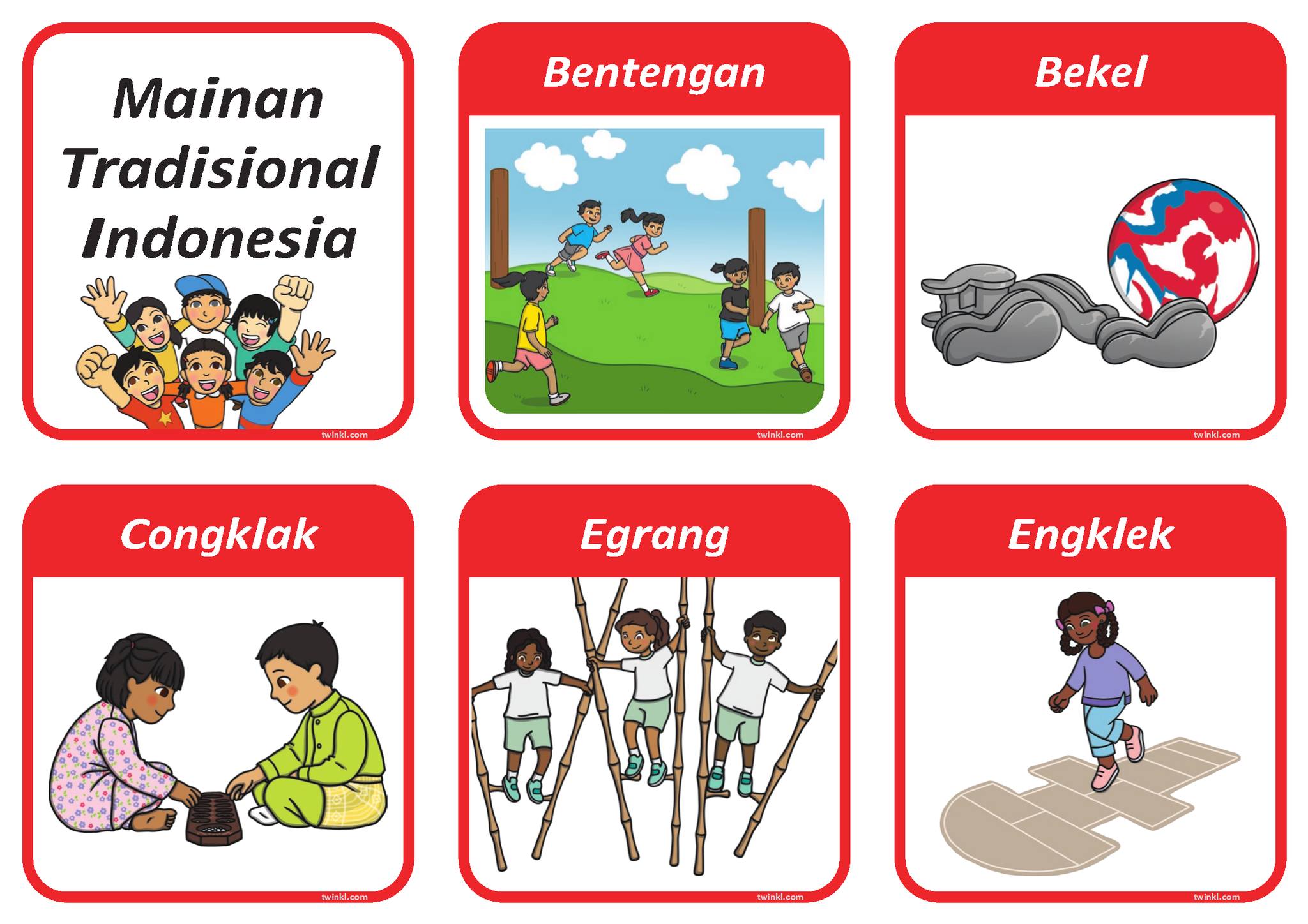 Media Kurikulum Merdeka SD | Flashcard permainan tradisional indonesia ...
