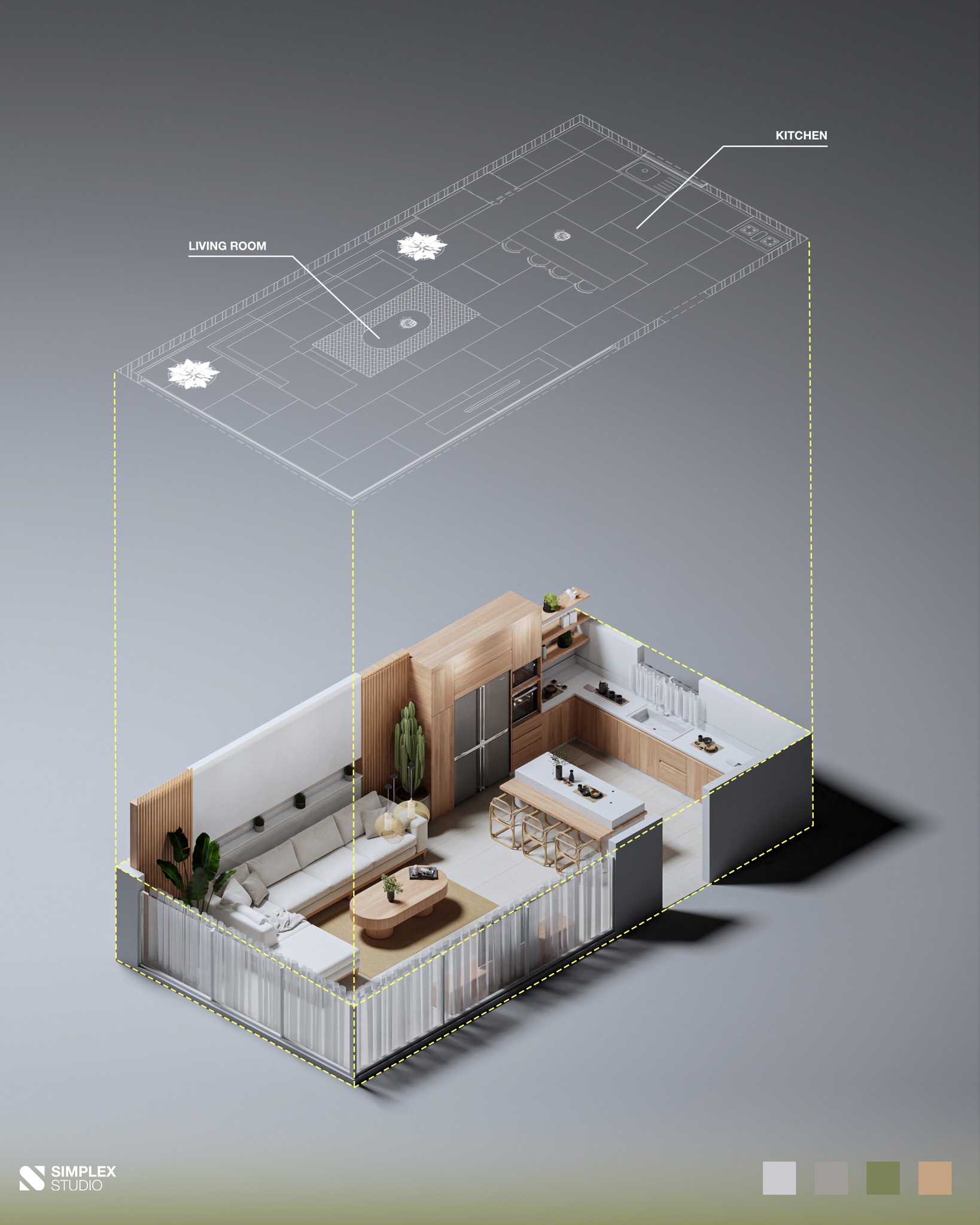 Simplex Studio - Modern living room space Area 60 Sq.M...