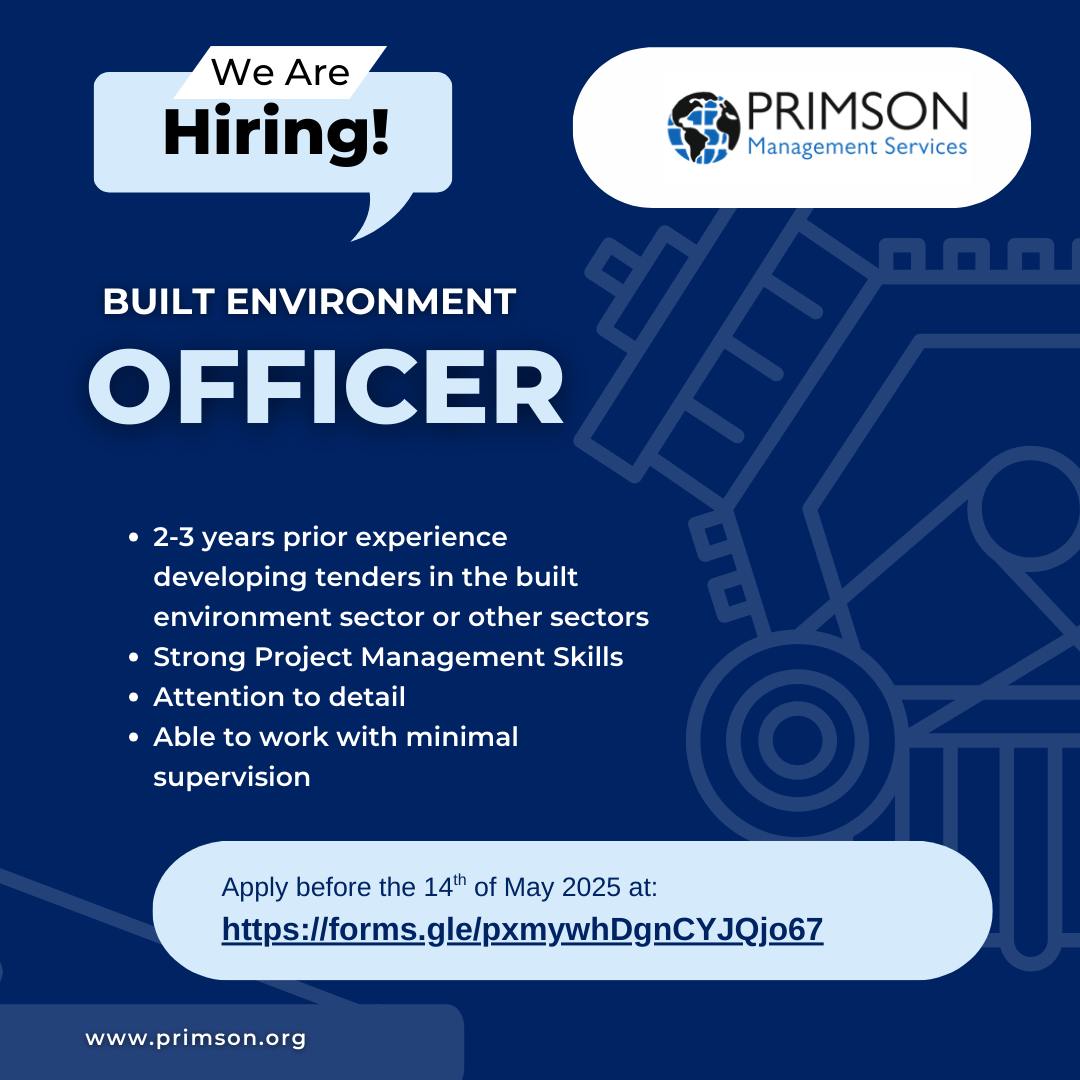 Primson - Built Environment Officer (Harare) We’re growing our team at ...