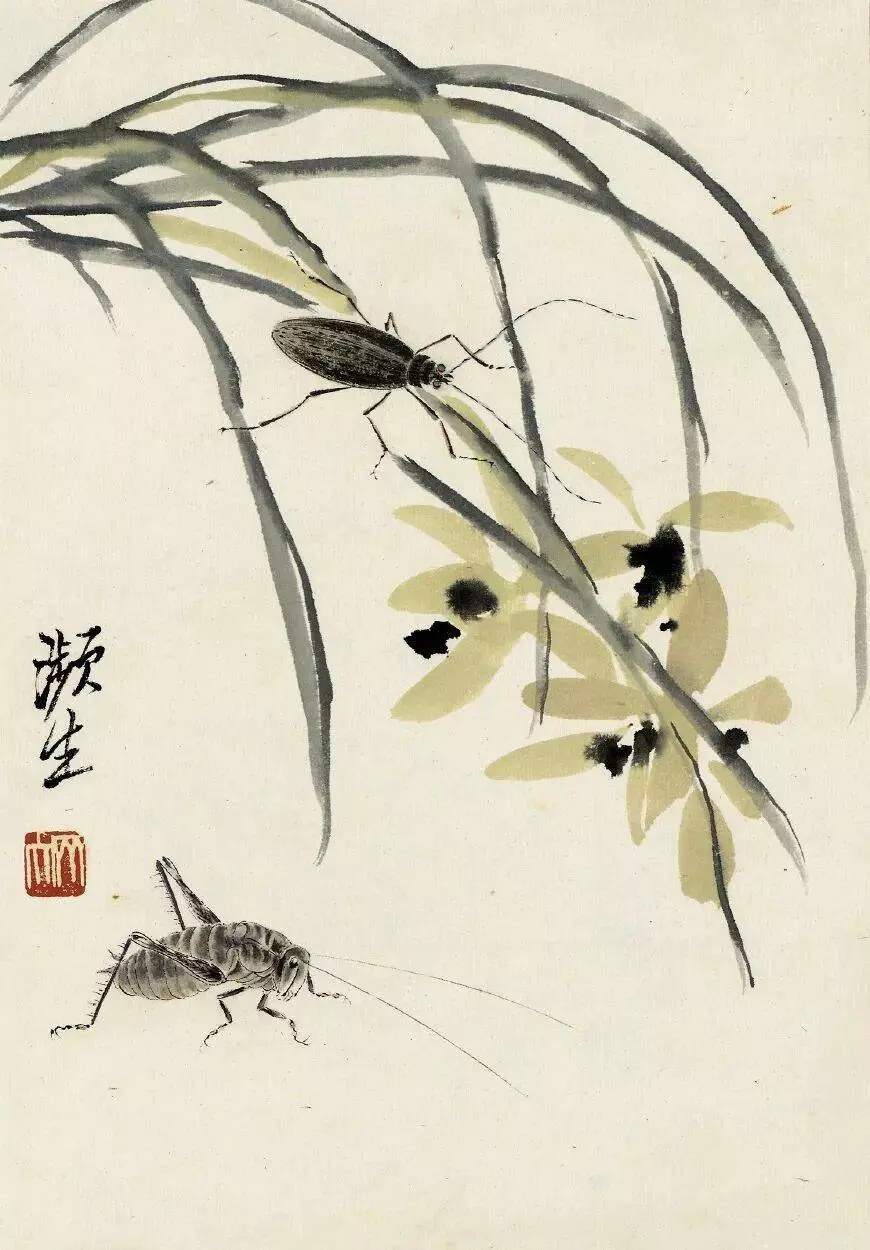 齐白石《虫草册页》 花果草虫，是齐白石的“ 绝活” 。其画法包括工、写