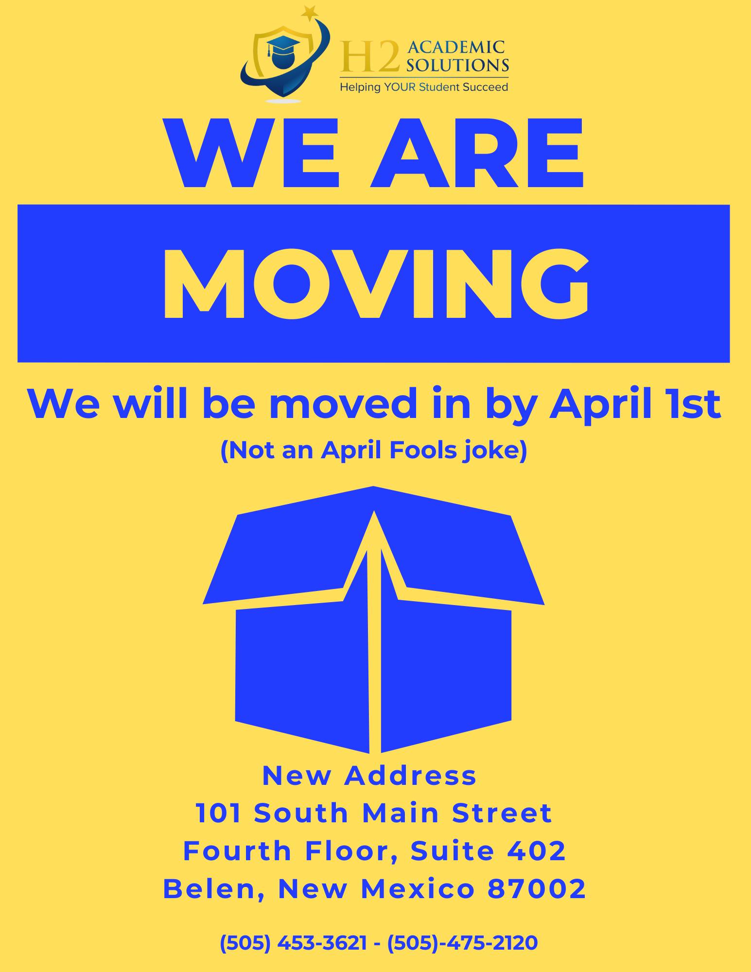 We are Moving! We will be fully... - H2 Academic Solutions
