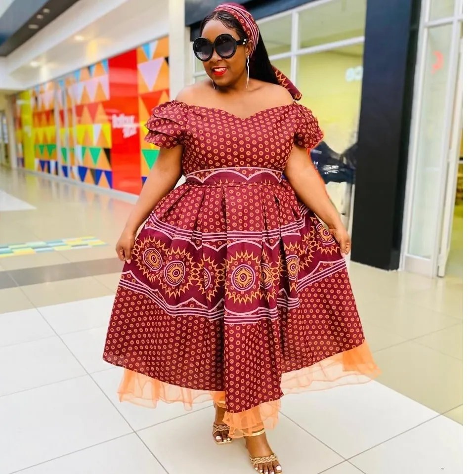 brown and yellow shweshwe dresses Tswana Ankara Traditional Dress. R 320 Size L To 7XL Available in Store online Yellowsubtrading.co.za Green and ptag_olddiscount Gold Bridesmaid Dress Matte Size:5T-6T