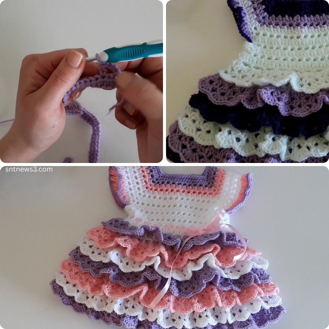 How to crochet a layered baby dress step by step