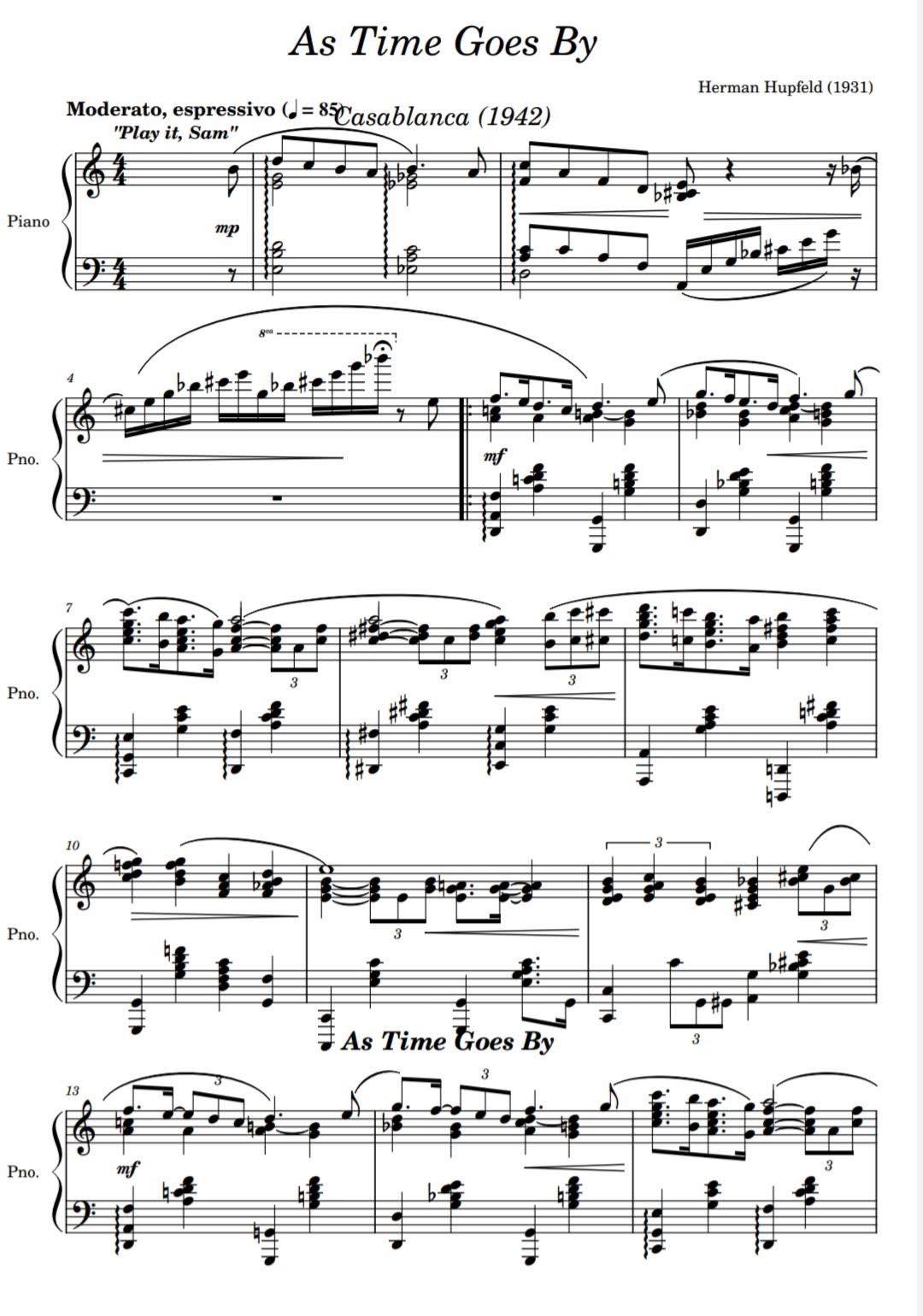 As Time Goes By sheet music for piano