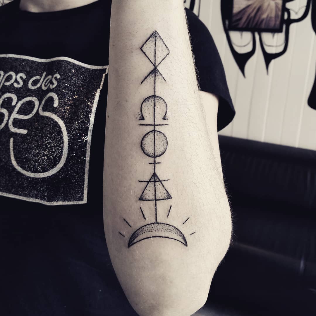 Hand poked ️ Bind-Rune, Zodiac, Moon... - Indigenous Tattoo